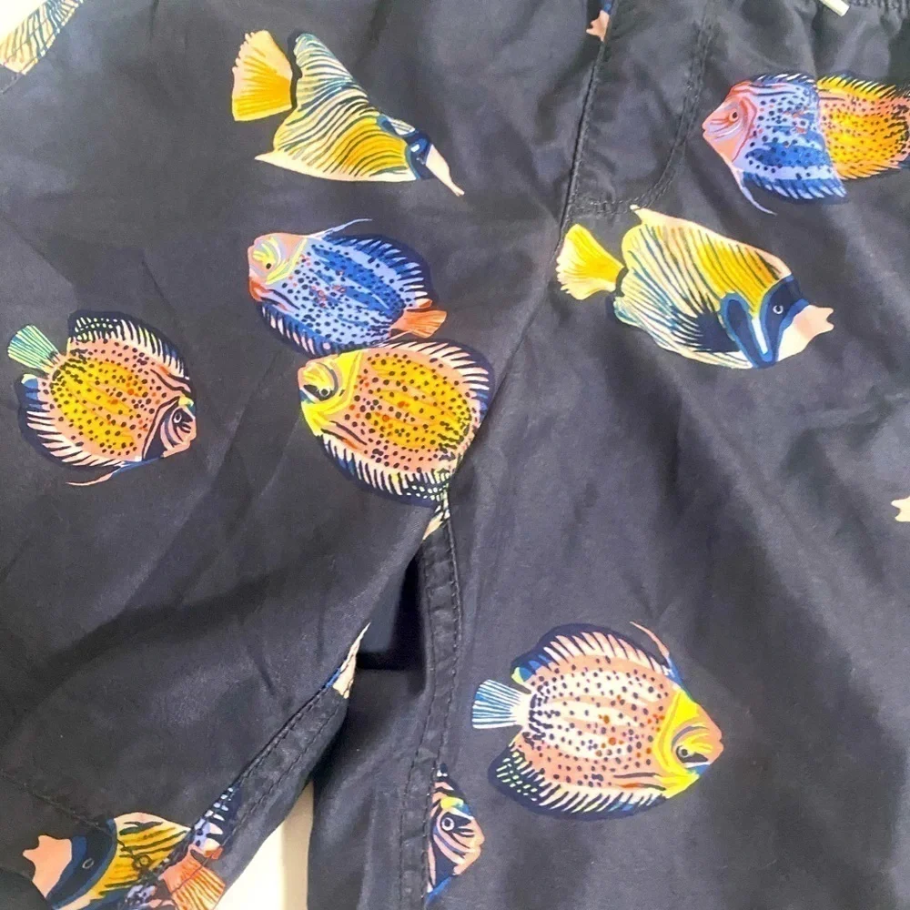 Old Navy Boys Medium Swimming Trunks Angelfish Print Design Gray with Drawstring